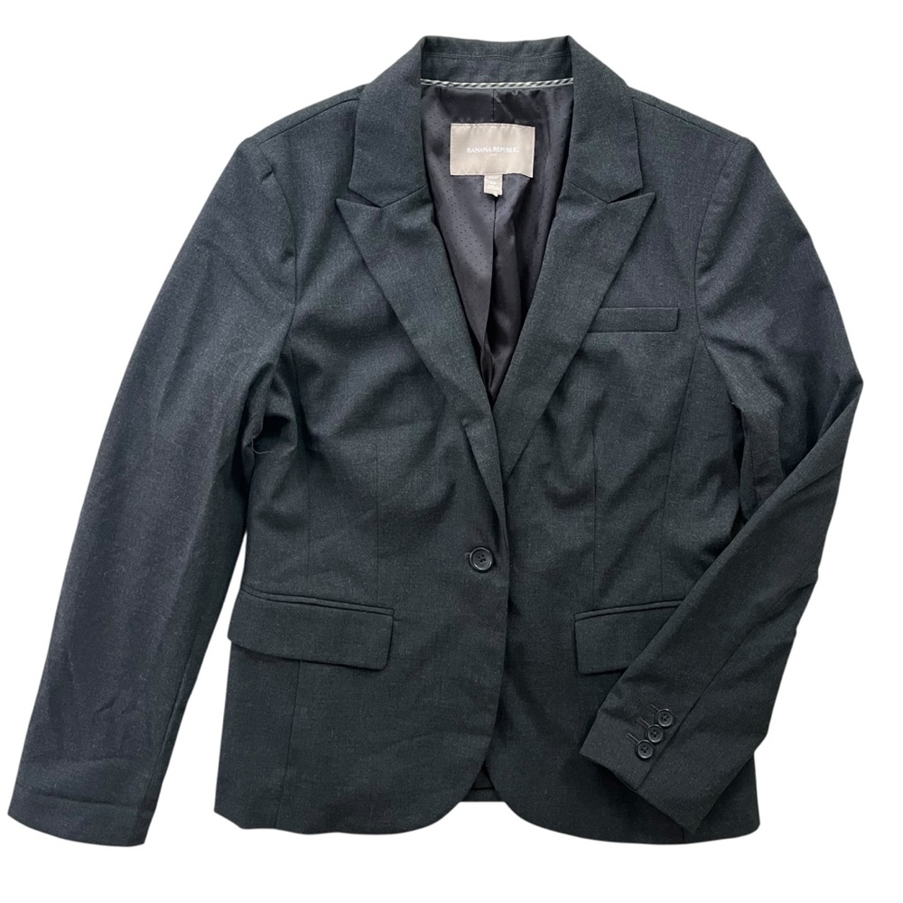 Banana Republic Women’s 8 Petites Charcoal Gray Single Button Peak Collar Blazer